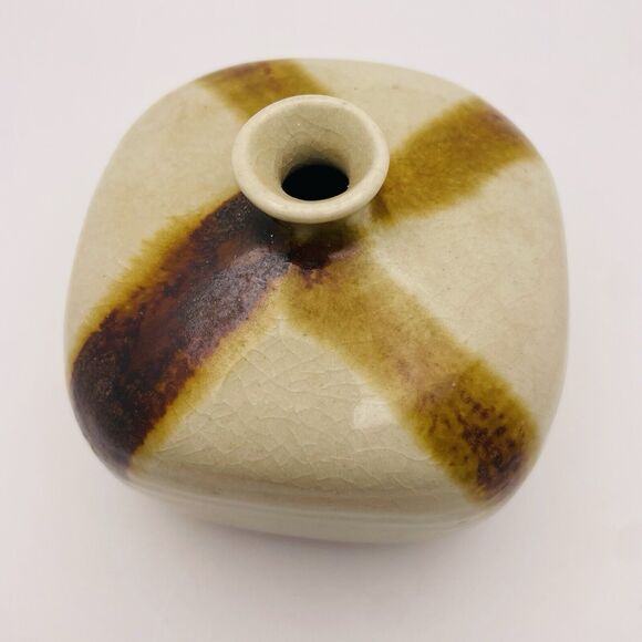 Takahashi San Francisco Glazed Pottery Flat Bottom Square Bud Vase Made in Japan - Picture 7 of 8